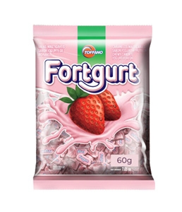 Balas Fortgurt Toffano sabor iogurte de morango 60g.